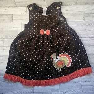 Nannette Kids Girls Brown Polka Dot Dress/ Orange Ruffle, And Turkey! Size 4T